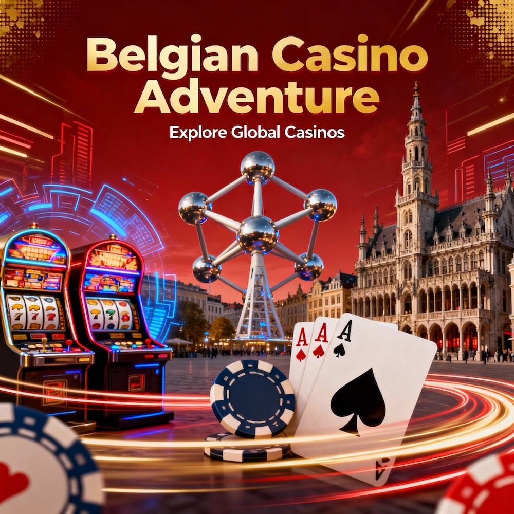 Dynamic image banner combining Belgian landmarks and online casino elements
