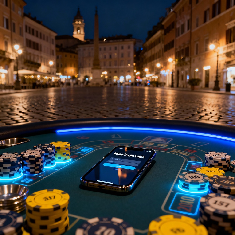 Tavolo da poker moderno e banner di accesso al poker mobile