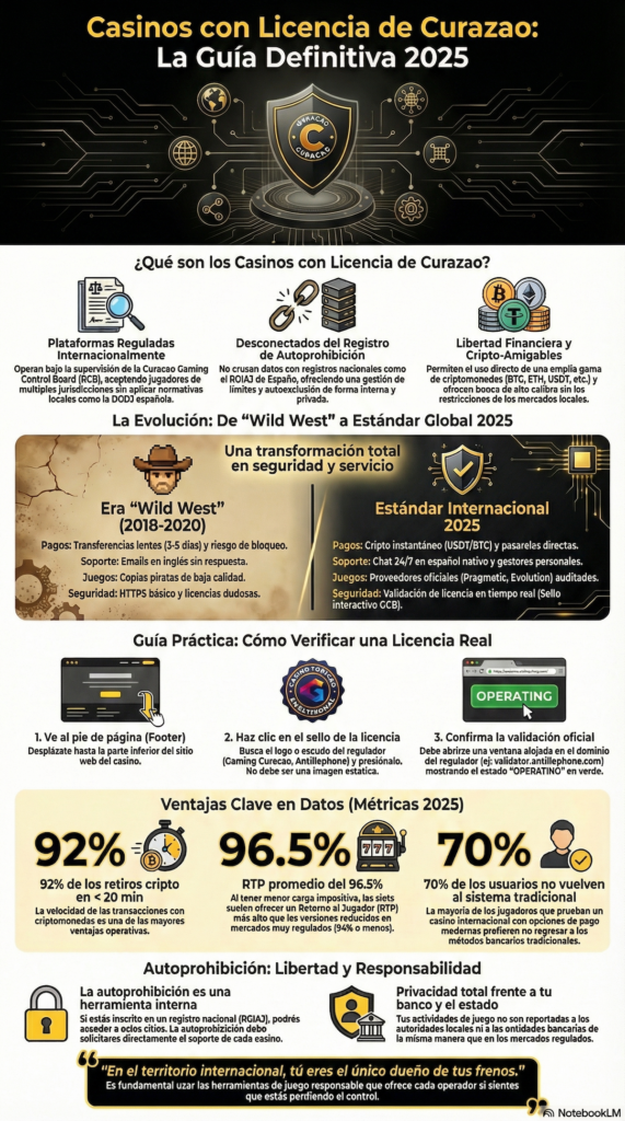 Una revisión detallada de los casinos en línea con licencia de Curazao, posicionándolos como una alternativa global y criptográfica para los jugadores que buscan más libertad y una amplia selección de juegos.